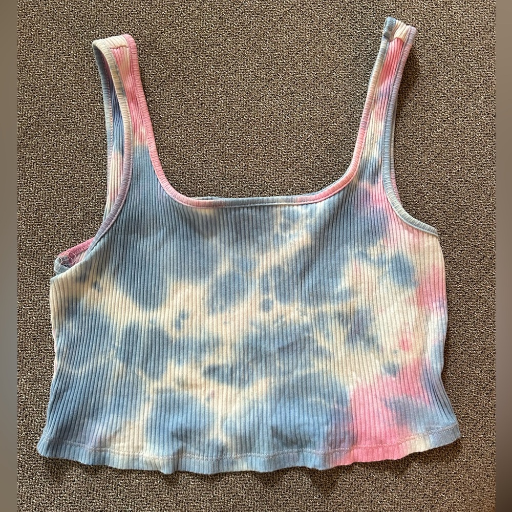 Blue and Pink Tie Dye Cropped Tank Top